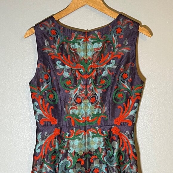 Pankaj and Nindhi Octave Dress Embroidered Orange Purple Lined A-Line Dress 4 - Picture 7 of 11